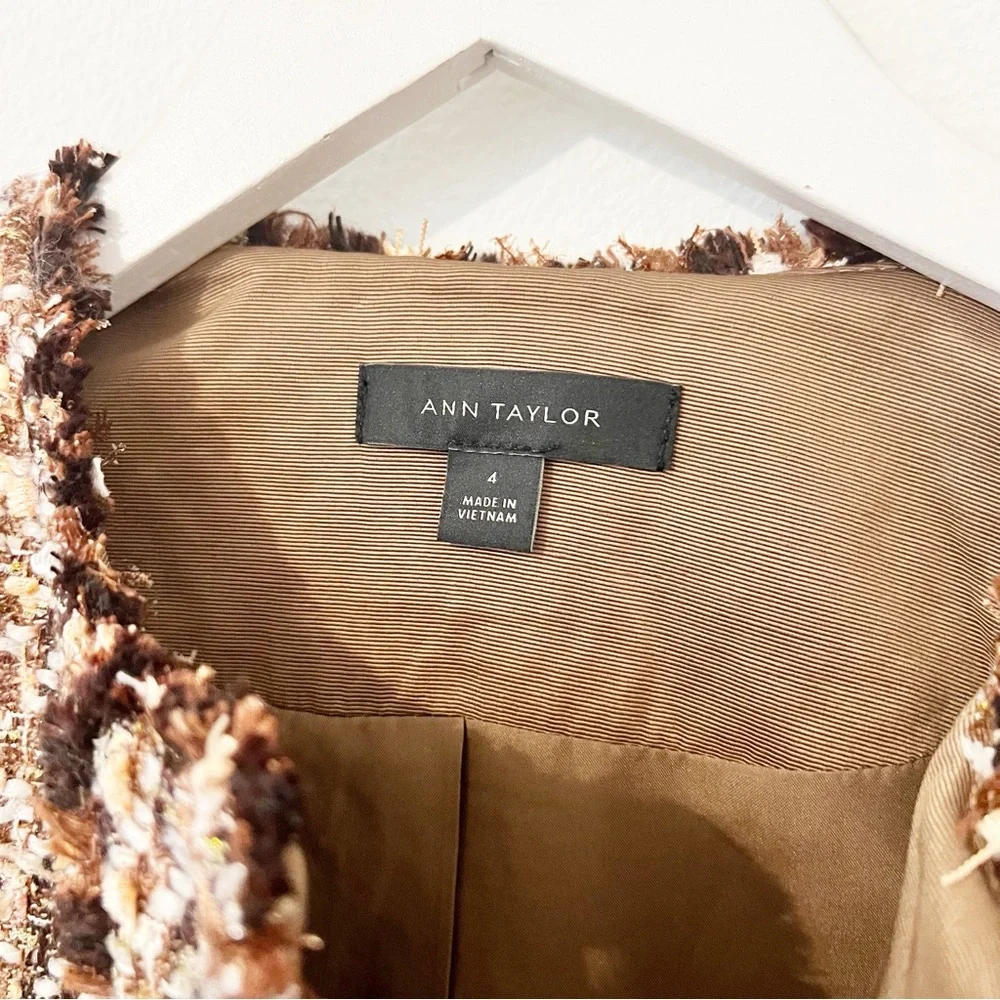 Ann Taylor Fringe Tweed Brown Jacket Blazer Size 4 - Picture 3 of 7